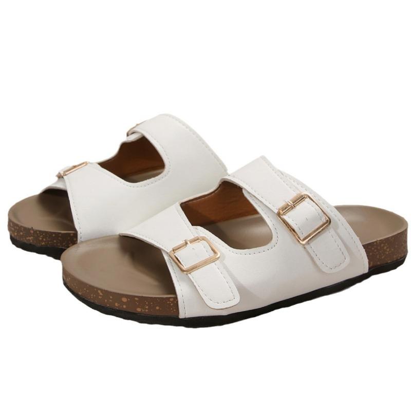 Casual Thick-bottomed Cool Slippers Women's Summer New Double Belt Buckle Outer Wear One-word Large-size Beach Slippers Women