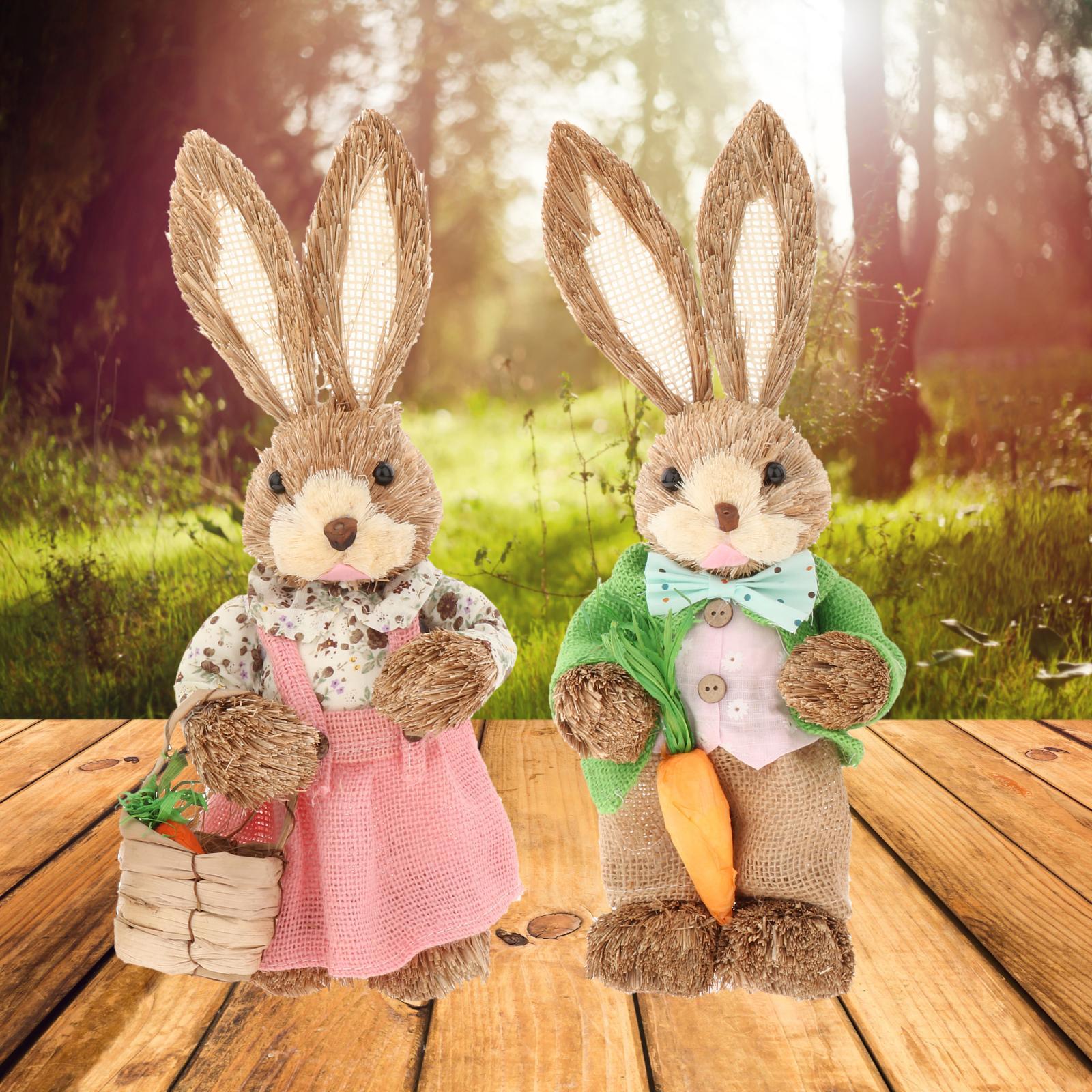 

Straw Bunny Sculptures 35cm with Clothes Artificial Animal Decor Bunny Decoration for Garden Party Festival Floor Home