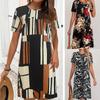 Women's Printed Dress Elegant Fashion Summer Crew-neck Short-sleeved Loose Dress