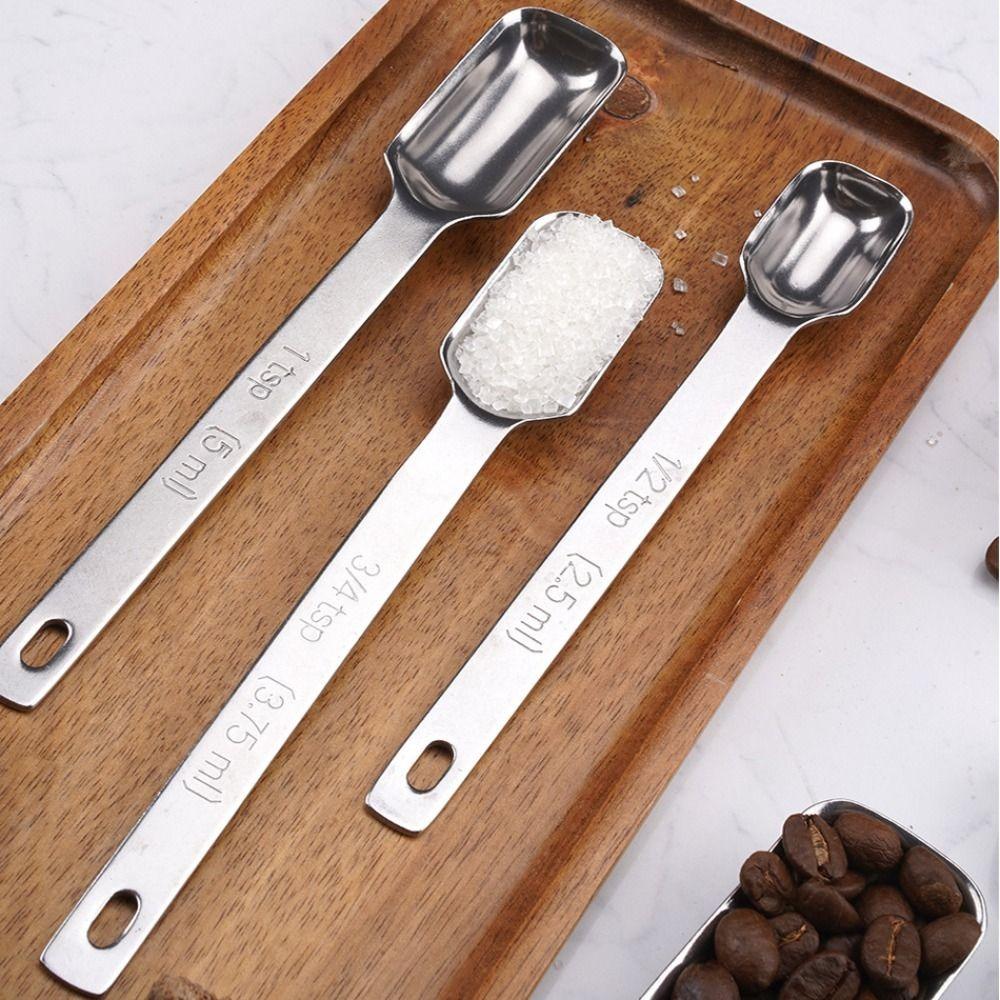 6pcs Rectangular Head Graduated Spoon with Scale Coffee Scoop Seasoning Spoon Measuring Spoons  Bar