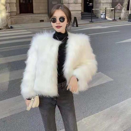 Women's Faux Fur Jacket Autumn Winter Warm Loose Plush Coat Casual Female Furry Cardigan for Street Office Date