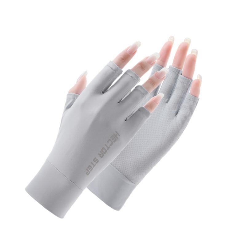 Summer Ice Silk Dew Finger Non-slip Driving Sunscreen Gloves Women's Half Finger UV Protection Manicure Riding Electric Vehicle Gloves