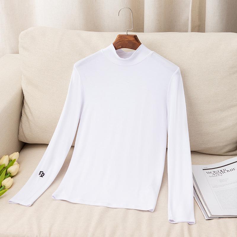 

Европейская осенняя женская новая модальная футболка с вышивкой и длинными рукавами, рубашка из модала XXL белый