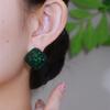 111 Silver Needle Retro Green Square Full Diamond Stud Earrings Women's Medieval Style Earrings Design Sense Light Luxury Earrings