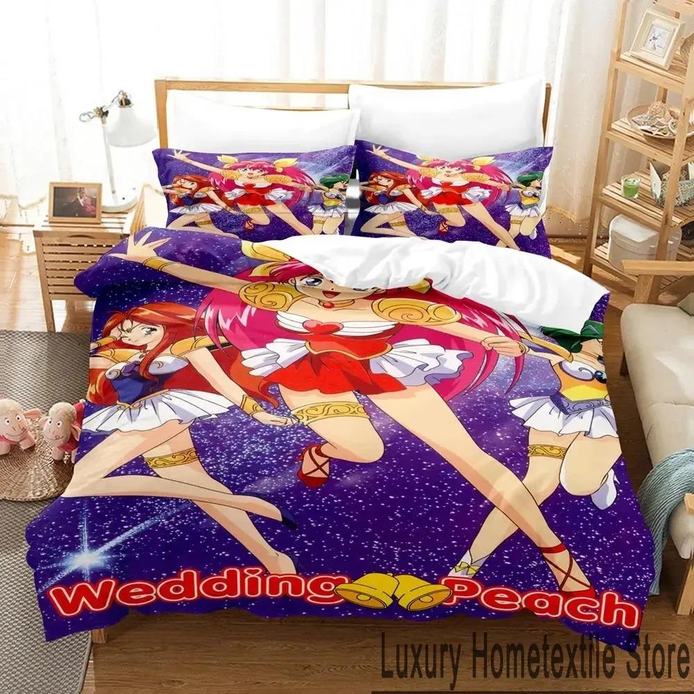 3D Print Anime Wedding Peach Bedding Set Duvet Cover Bed Set Quilt Cover Pillowcase Comforter king Queen Size Boys Adult Bedding