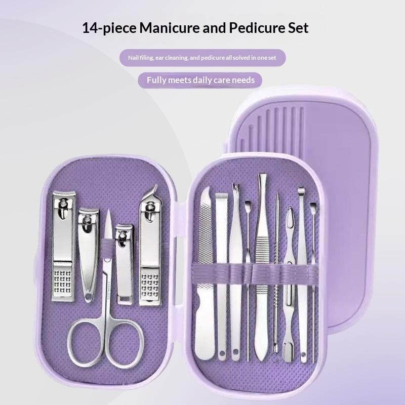14 Pcs Deluxe Manicure & Pedicure Set Stainless Steel Nail Scissors, Clippers, Ear Digging Spoon For Men & Women