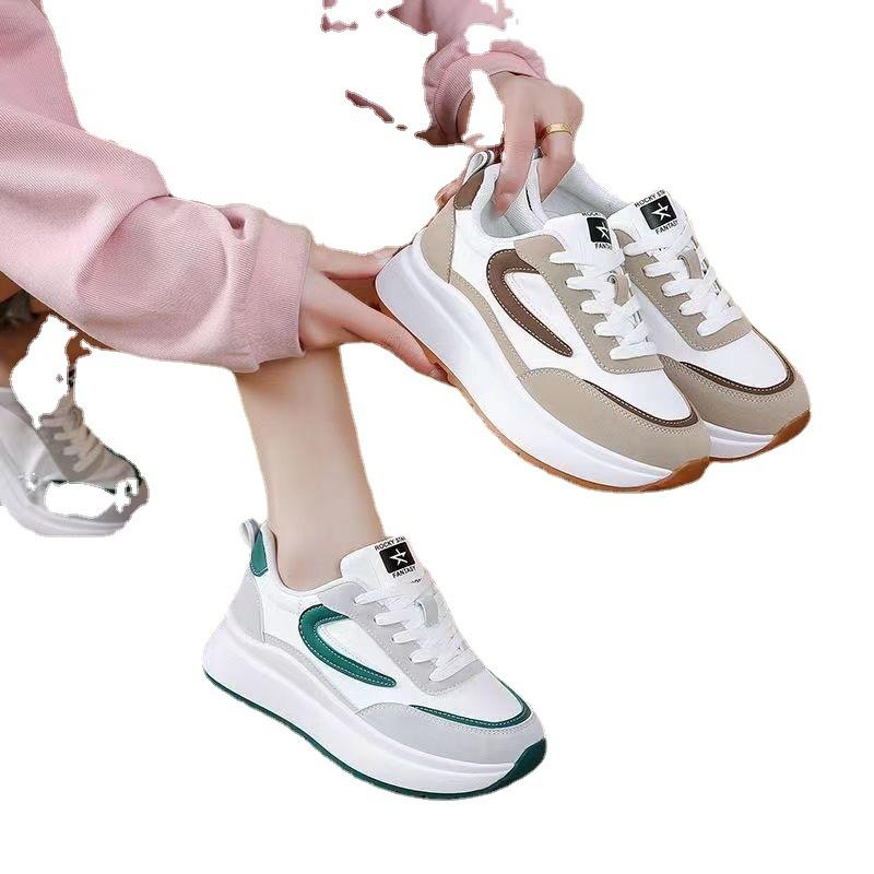 Dad shoes women's durable and comfortable leather shoes autumn breathable thin thin feet non-slip lightweight running shoes platform casual