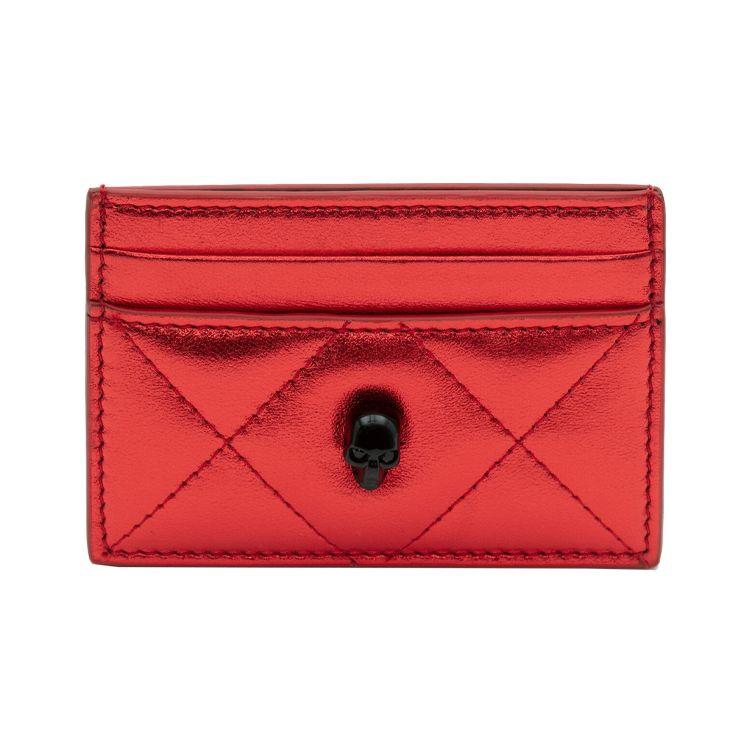 Alexander McQueen Skull Metallic Quilted Black Skull Leather Card Holder Women accessories Red 632038-14A12-6501 Box(Basic Set+Box)