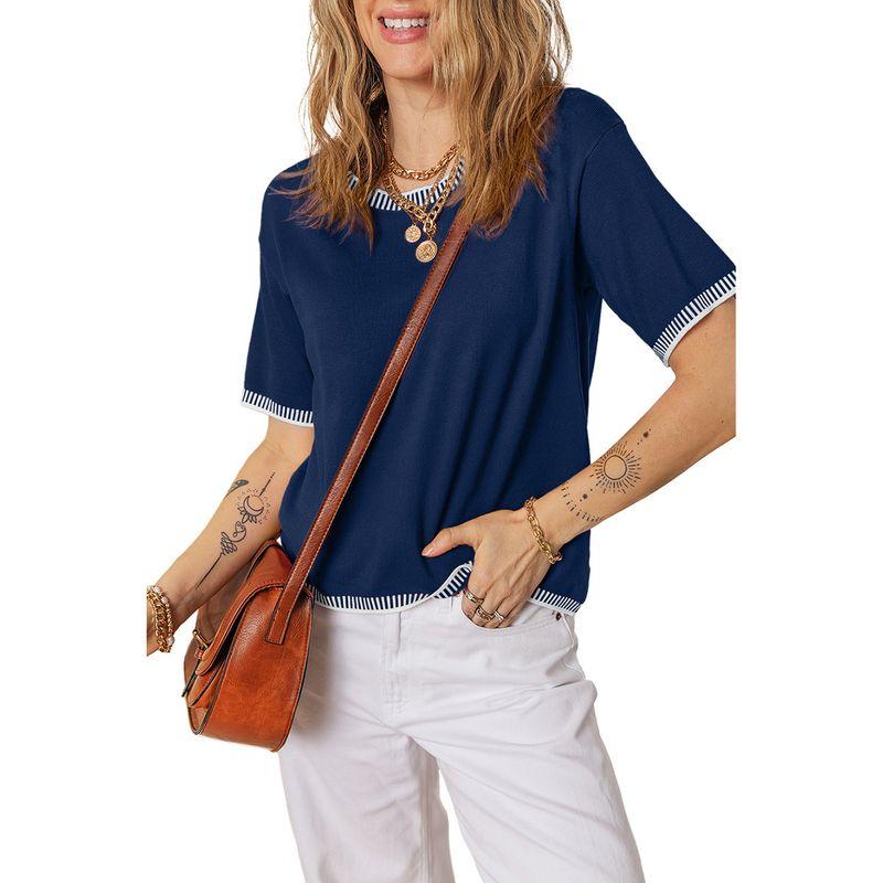American Shiying Color Matching round Neck Short sleeve knit Women 2025 Summer New All-Match Three-Quarter Sleeve Top Women