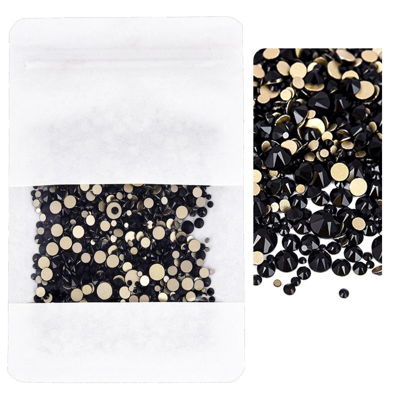 Mixed Size Manicure Gold Bottom Flat Bottom Drill, Glass Eight Large And Eight Small Nail Drill, Jewelry Mixed Size Super Flash Rhinestone