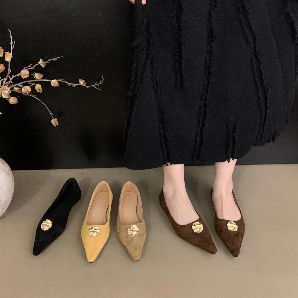 Hongkong neue Mode spitze Zehen flache Schuhe mit flachem Ausschnitt Damen vielseitige Oma-Schuhe flache Slipper einzelne Schuhe