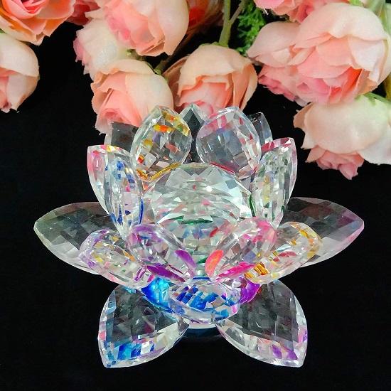 Vastu Feng Shui Transparent Adventure Crystal Lotus For Positive Energy Gift Item And Good Luck  Brings Prosperity, Success, 9 Cm