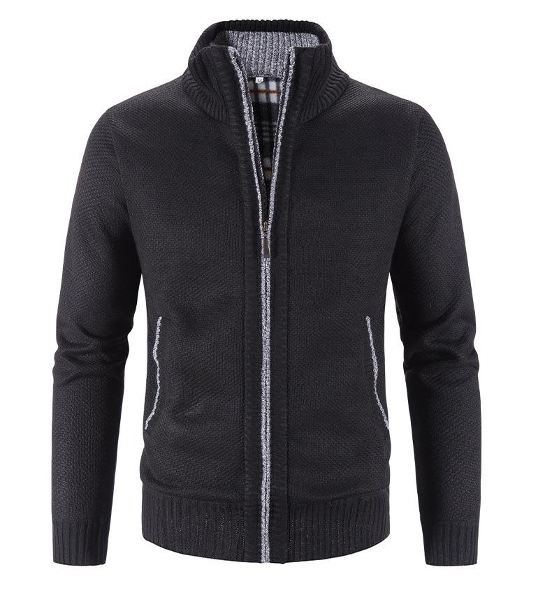 2024 Men's Autumn/Winter Stand-Up Collar Fleece-Lined Cardigan Sweater