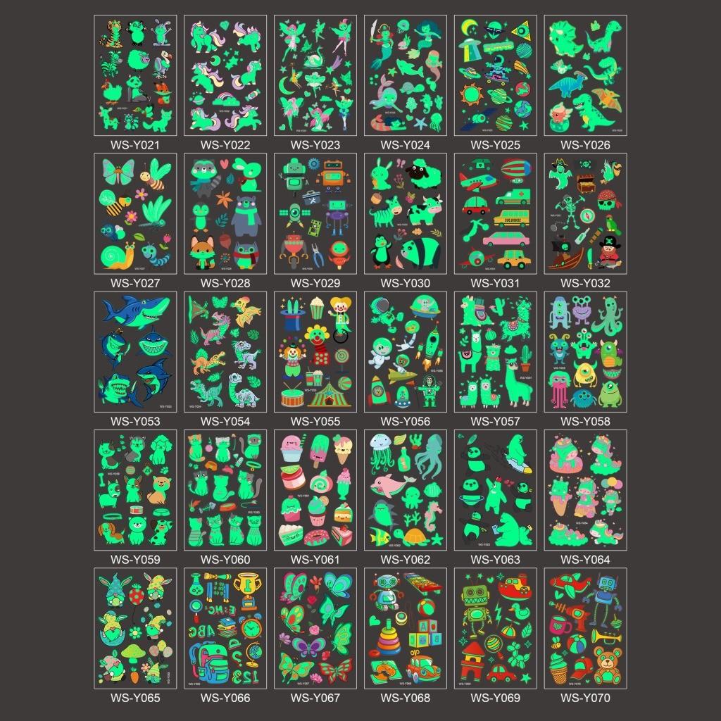 Children's Cartoon Glow-in-the-dark Tattoo with Fluorescent Green Waterproof Bonus Sticker