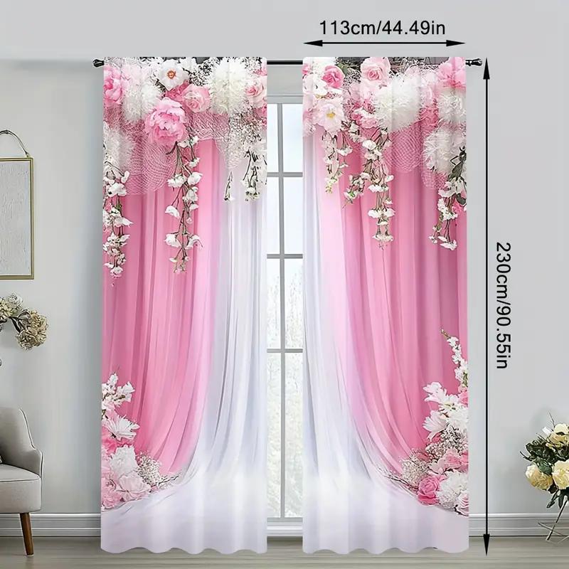 2 Stück - Rosa floral - Bedruckte Vorhänge, geeignet für Heimdekoration in Schlafzimmern und Wohnzimmern