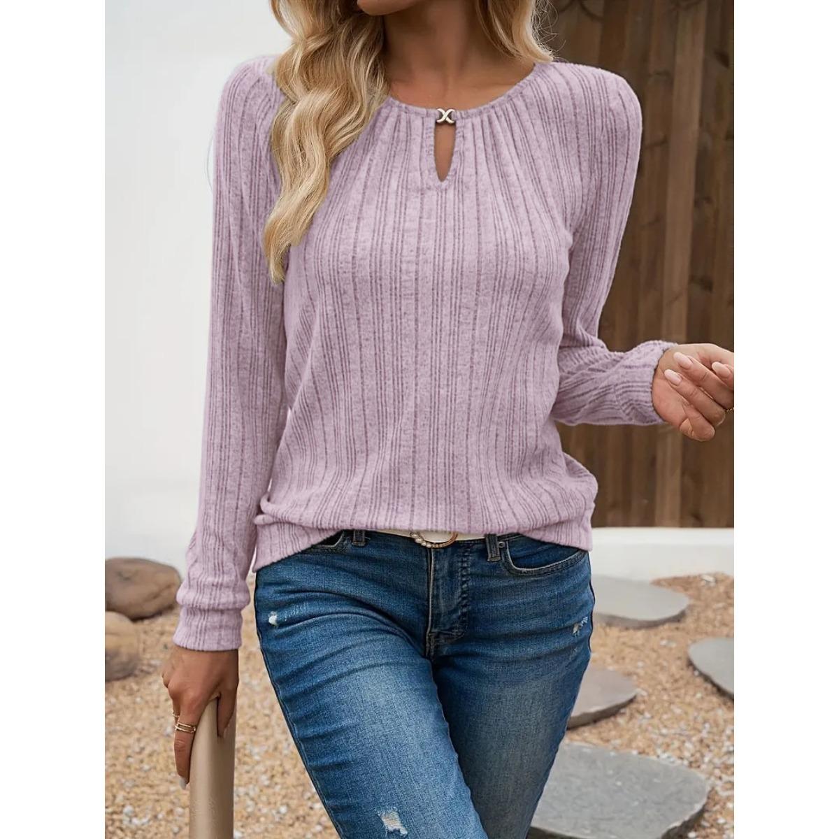 

2025 New Women s Knitted Tops Long Sleeve Round Neck Fashion Casual Blouse for Autumn Winter Europe America Hot Sale XXL розовый