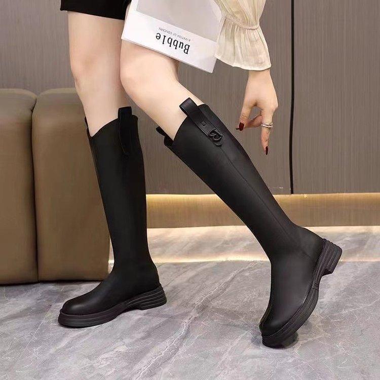 Flat-bottomed Knight Boots Women's 2025 Autumn and Winter New Thin Thick-soled Boots Small Versatile Round-head Velvet Boots