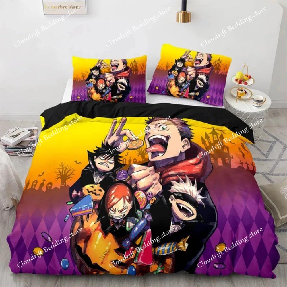 Jujutsu Kaisen Bedding Set Polyester Japan Anime Double Single Full Size Bed Set Aldults Teens Bedroom Fashion Duvet Cover Set