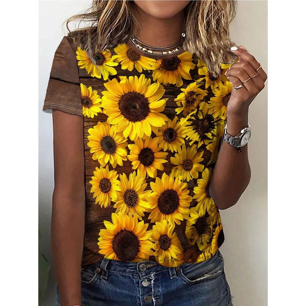 T-Shirt mit 3D-gedrucktem Muster, Sommer- und Frühlings-Kurzarm-Rundhals-Freizeit-Top, Damenbekleidung