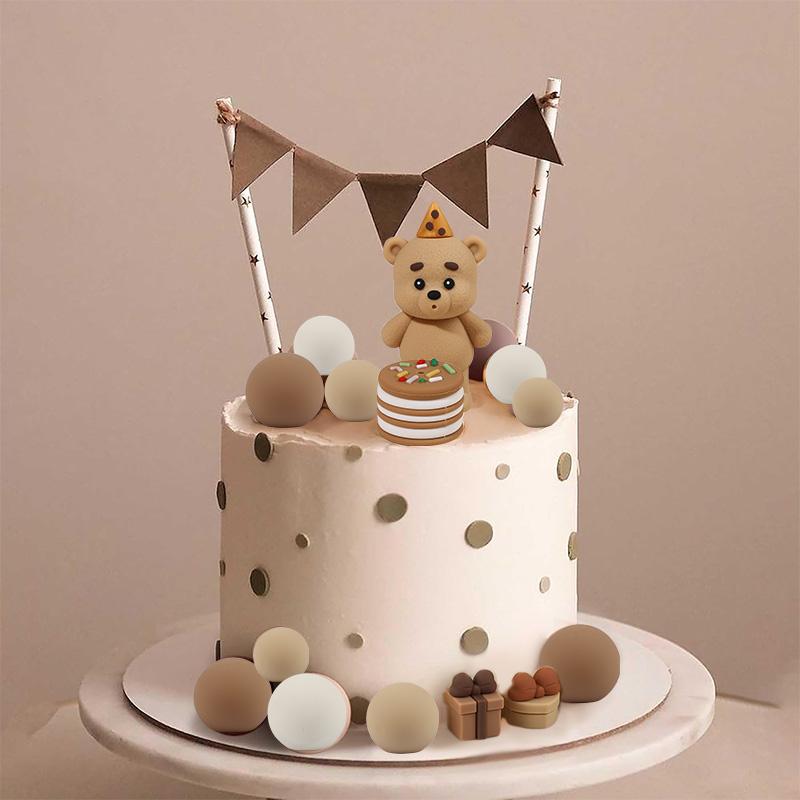 Brown Bear Cake Topper Mixed Balls Gift Boxes Cake DIY Decoration Kids Boy Girl 1st Birthday Party Favors Baby Shower Supplies