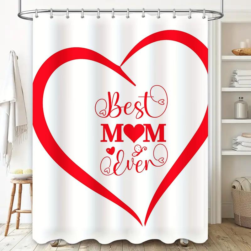 Best Mom Ever Heart Print Shower Curtain W60H190(CM)-1 Pcs