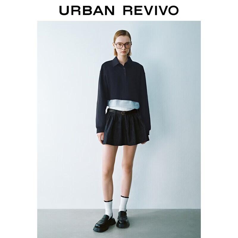 Women s Color Block Faux Two-Piece Denim Mini Skirt M