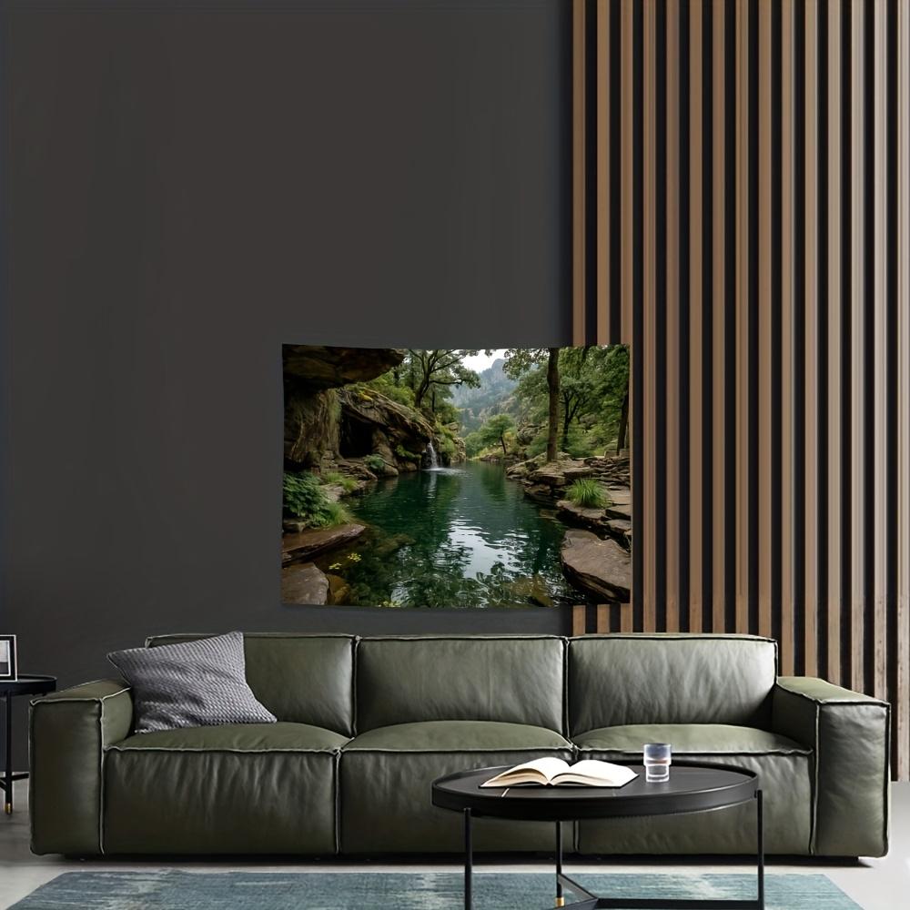 Cave Stream Tapestry, Hidden Waterfall In Rocky Gorge With Clear Water, Nature Scenery Wall Art For Living Room Bedroom Decor