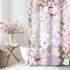 Purple Cute Floral Shower Curtain Color Pink Flower Fabric Bathroom Shower Curtain, Watercolor Cloth Shower Curtain
