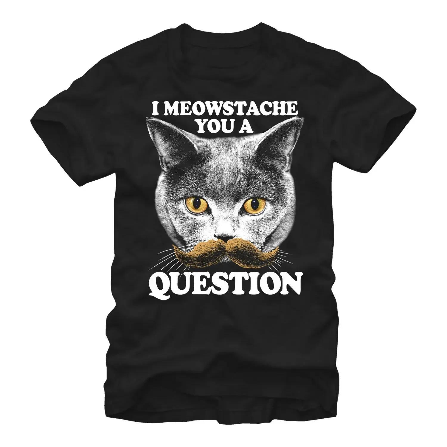 

Animal Pet Lovers Inquisitive Meowstache Cat Graphic T-Shirt 100% Cotton O-Neck Short Sleeve Casual Mens T-shirt Size S-3XL XXXXXL чорний