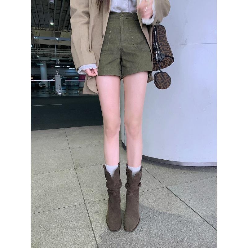 Height Increase~ Round Head V-mouth Thick Heel Thick Sole Thin Large Tube Circumference Stacking Short Boots