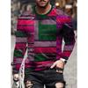 Vintage T-Shirt for Men Irregular Plaid Graphic T Shirts Round Neck Long Sleeve Tee Oversized Man Clothing Top Creative Clothing