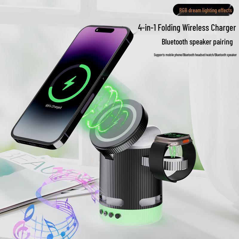 Multifunctional Bluetooth Speaker with 15W Wireless Magnetic Power Bank, Hi-Fi Sound Quality, Long Battery Life, and Watch Wireless Charging