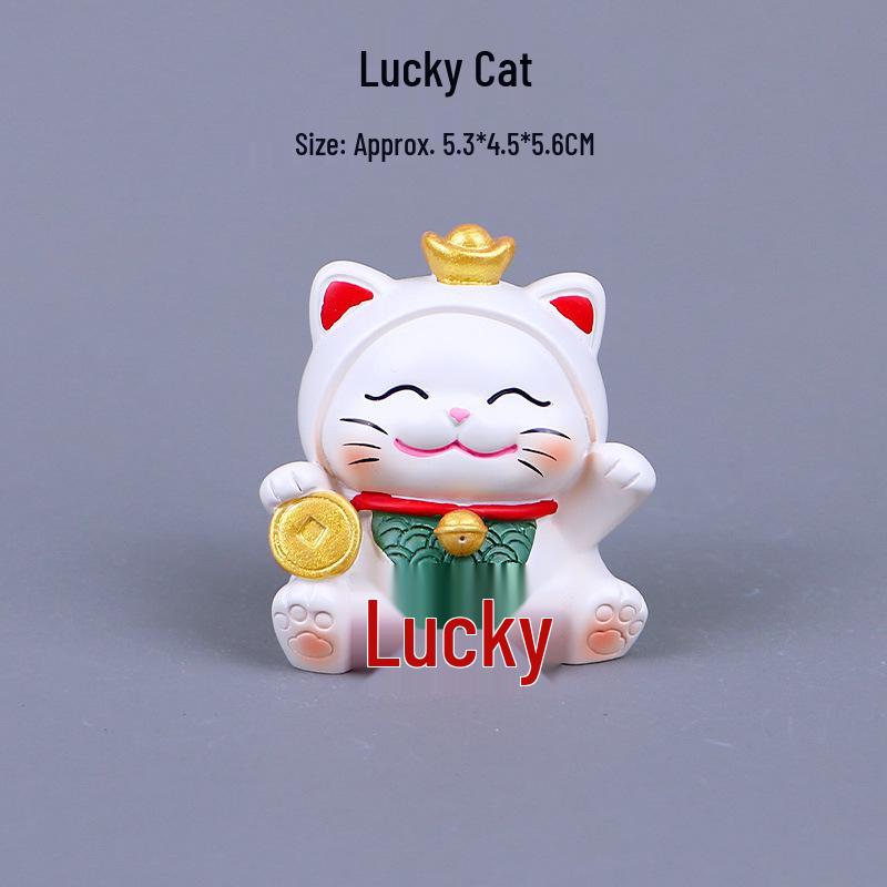 Cute Mini Beckoning Cat Ornament for Office Desk, Car Console, and Interior Decor