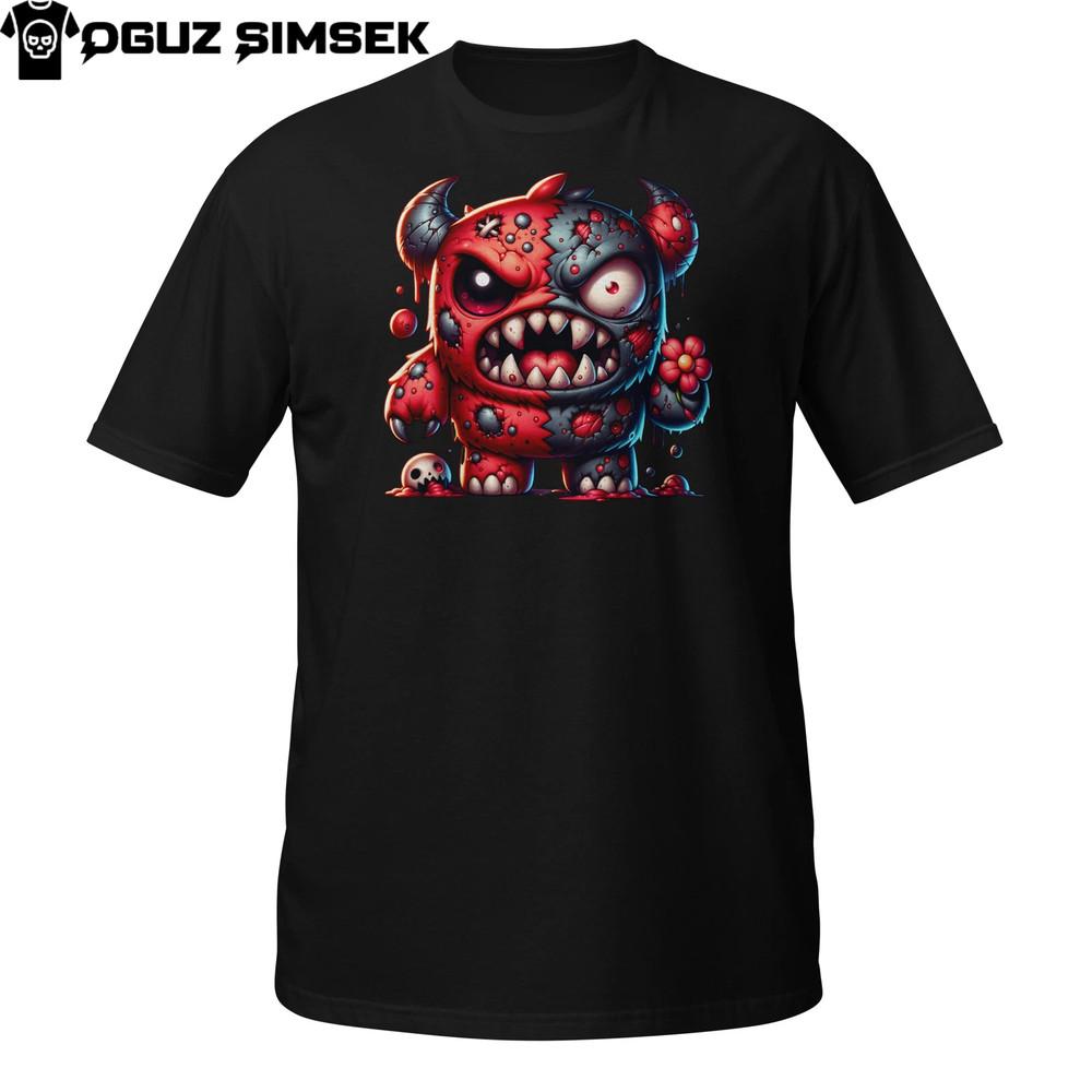 

Red Demon Monster T-Shirt | Dripping Cartoon Creature With Skulls and Crazy Eye M