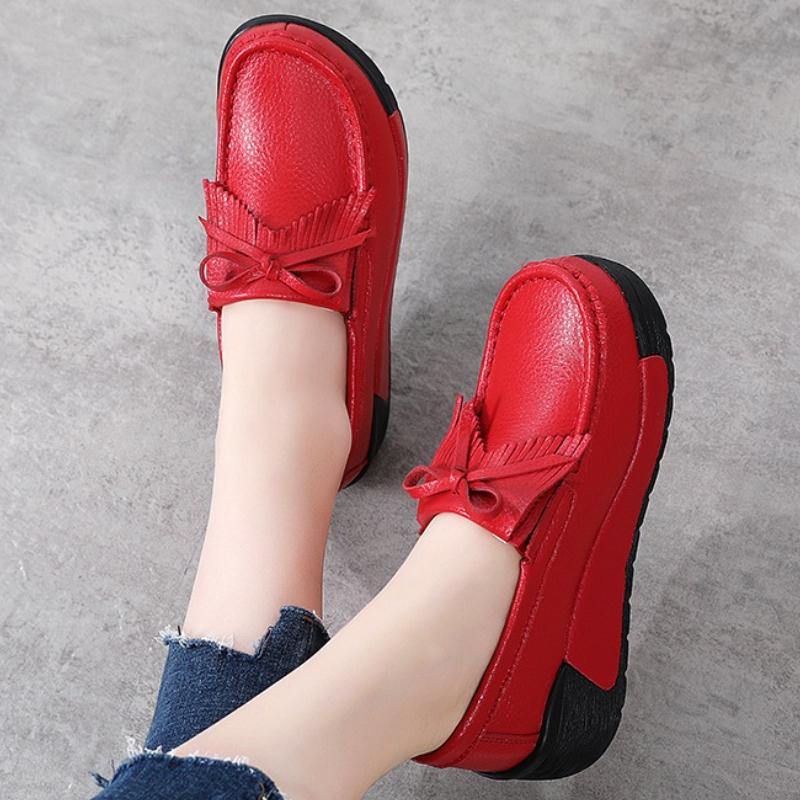 Waterproof Women's Casual Shoes Macrame Fashion Platform Shoes Genuine Leather Walking Shoes