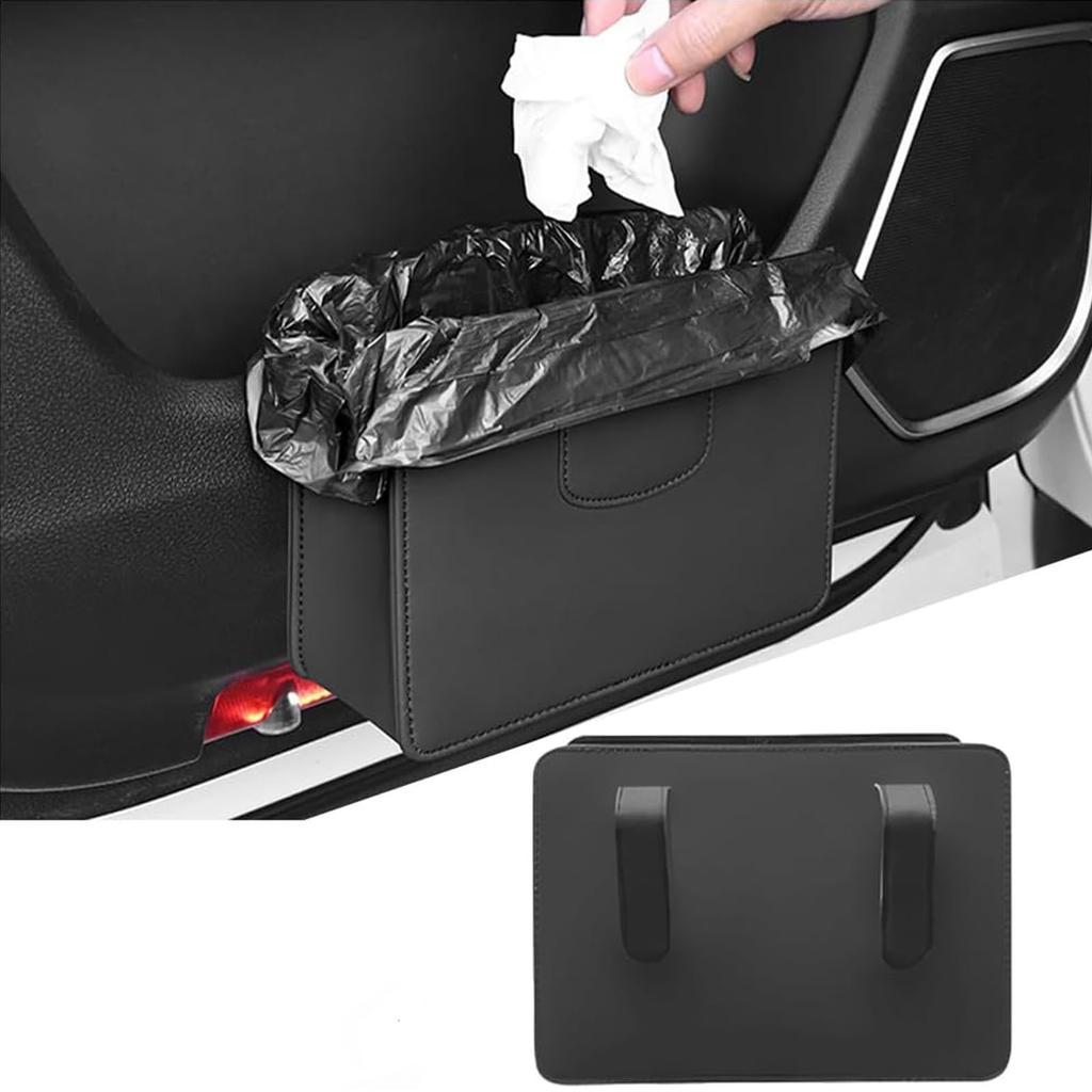 Refoiner Car Trash Stylish Car Storage Trash Can for Car Magnetic Suction Port Easy Compatible with Various Car PU Black Can, Box, Multi-Functional