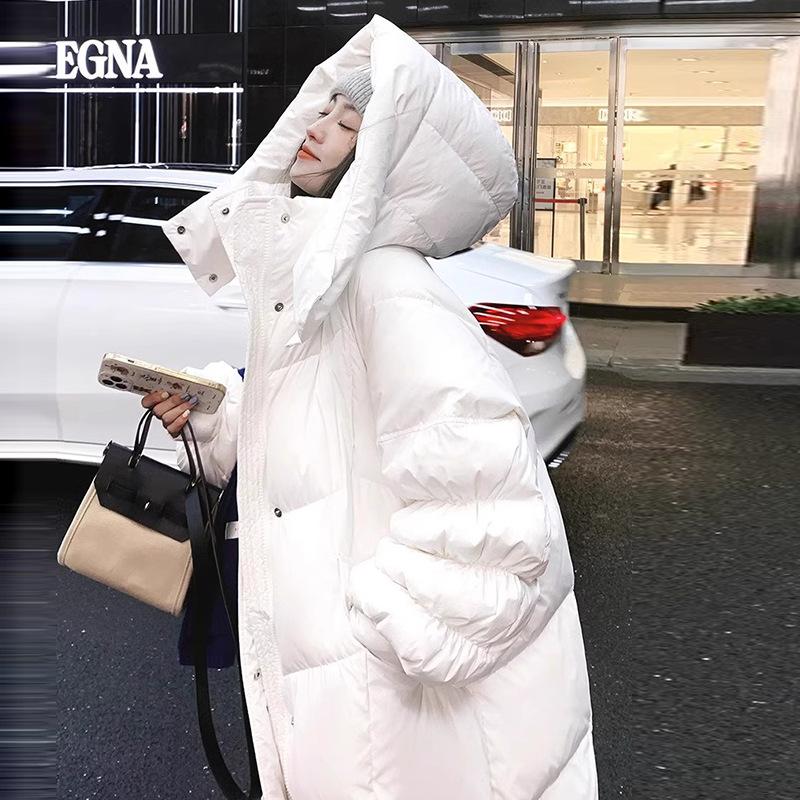 

Knee-length big quilt down jacket women s 2025 winter fashion thickened design pleated sleeve bread jacket S