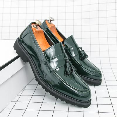 Fashion Plus Size Loafers Men's 2025 Thick-Soled Tassel Patent Leather Glossy Slip-On Business Formal Leather Shoes New Men's Shoes