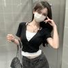 Women's Short Sleeved T-shirt Fake Two-piece Summer New Slim Fit Pure Desire Style Short Cropped Top