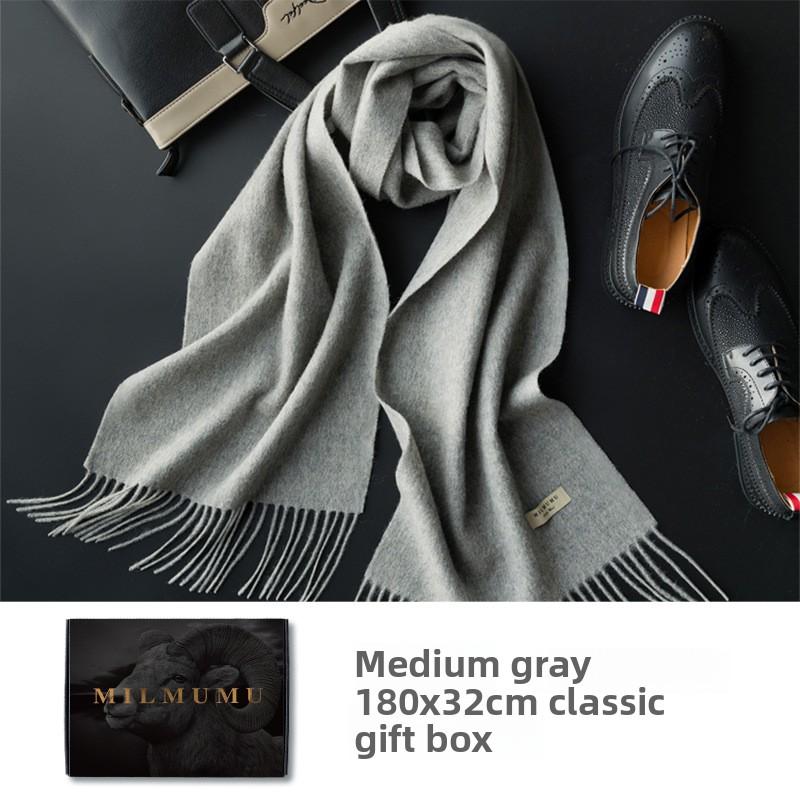 MILMUMU100% Wollschal, Herren Winter einfarbig grau schlicht Service verdickt warm Geschenkbox