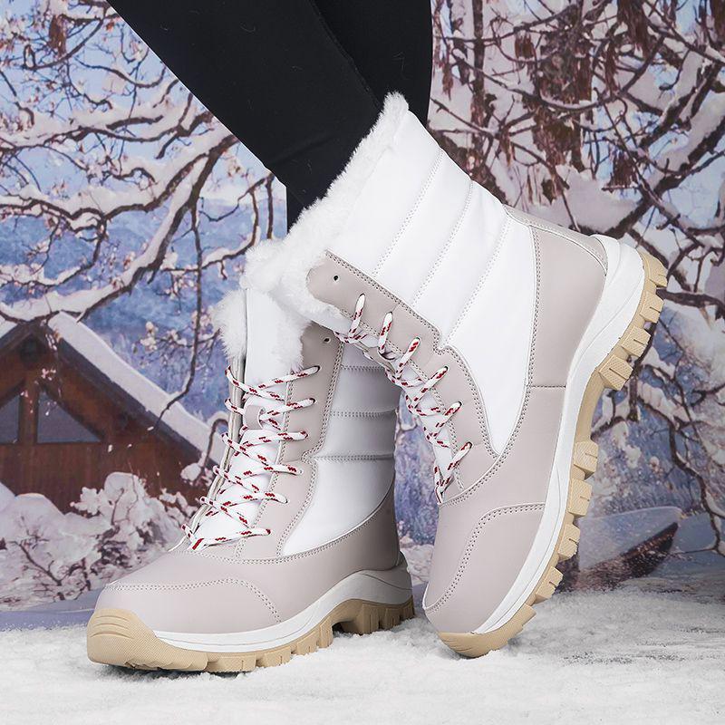 Women's Mid-Calf Fleece-Lined Waterproof Snow Boots - Non-Slip Thick-Soled Winter Ski Shoes