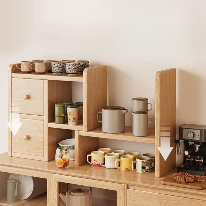 Solid Wood Cup Holder Rack, Japanese Desktop Mug Storage Organizer, Tea Set Display Stand for Kitchen & Home Office