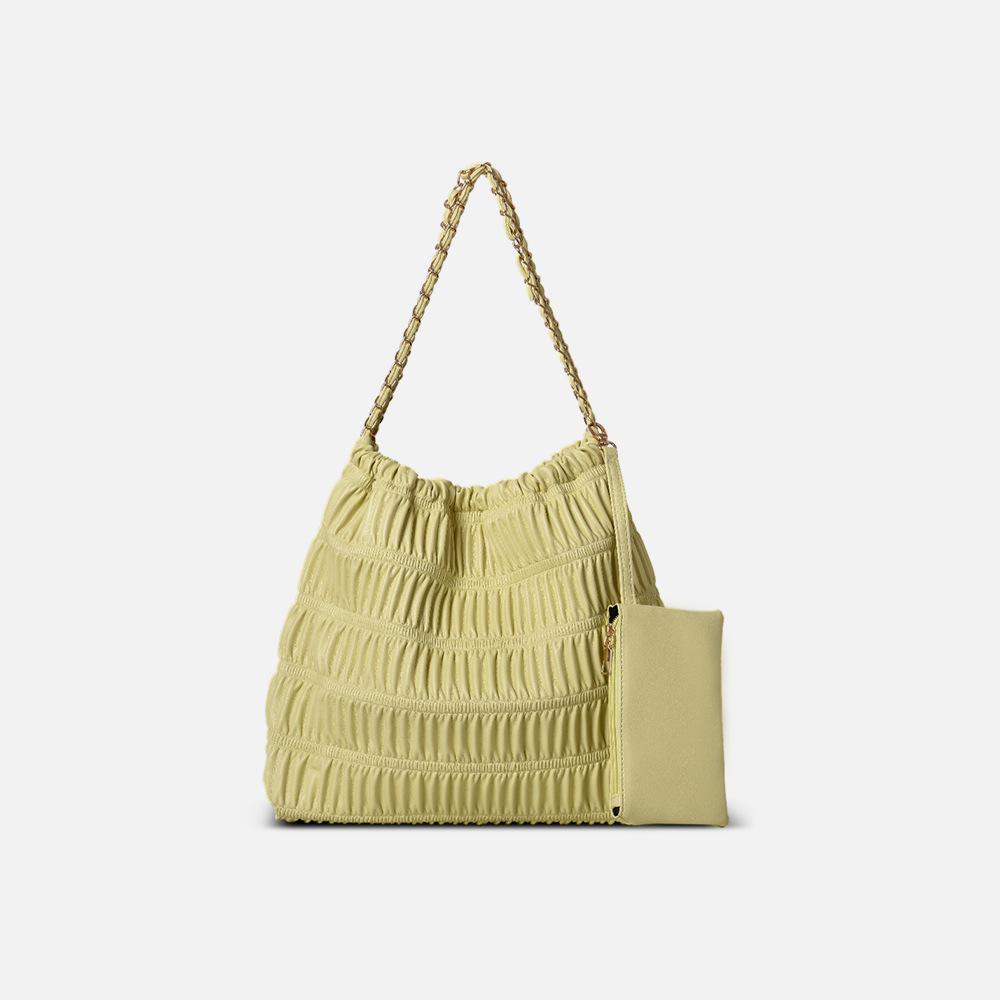 

Нишевая плиссированная сумка-тоут с цепочкой: Модная женская универсальная сумка-тоут и сумка через плечо 28cm x 9cm x 32cm светло-желтого