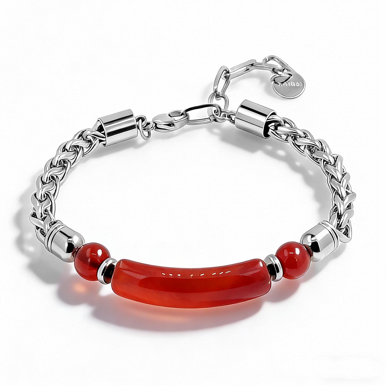 

Natural Agate Stainless Steel Bracelet For Men & Women Adjustable Hypoallergenic Fashion Minimalist Trendy Durable Jewelry 18cm Add 5CM