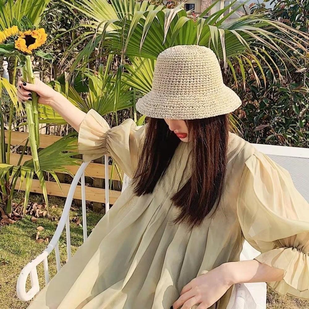 Woven Women Sun Hat Korean Style Bucket Hat Fashion Straw Fisherman Hat  Beach