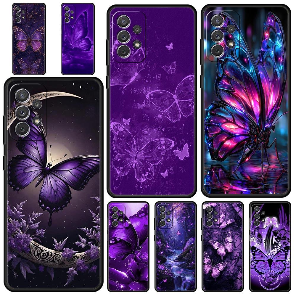 Art Purple Butterfly Phone Case for Samsung Galaxy A55 A35 A15 A14 A13 A25 A54 A51 A71 A72 A73 A32 A52 A41 5G Soft TPU Shell Bag