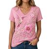 Women's V-Neck Short Sleeve Printed T-Shirt Casual Pullover Top