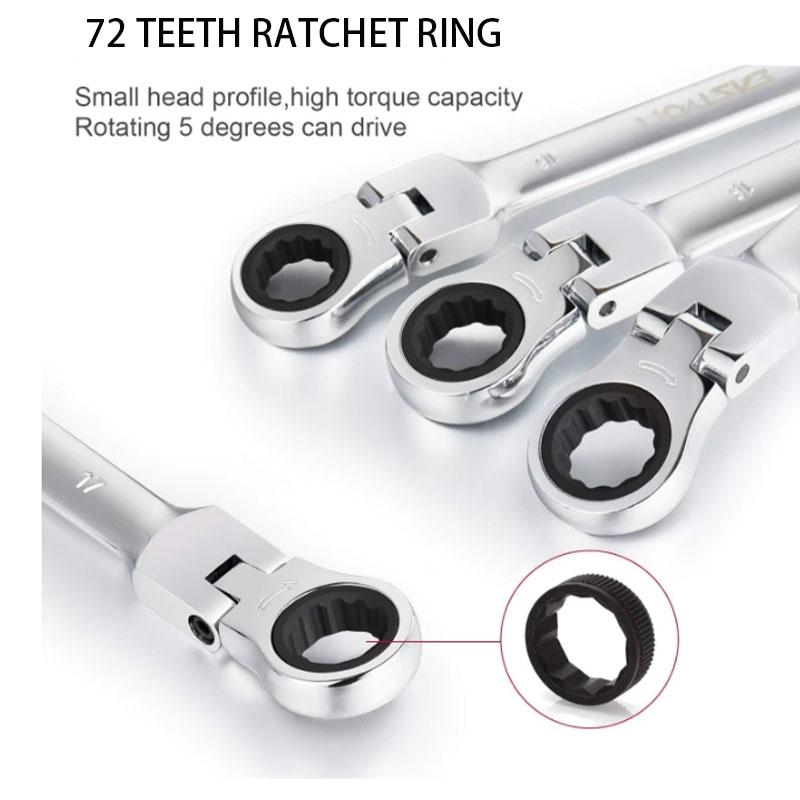 12-Piece Flex-Head Ratcheting Wrench Set Metric 8mm-19mm Tools,72-Teeth Combination Ended Spanner kits Chrome Vanadium Steel