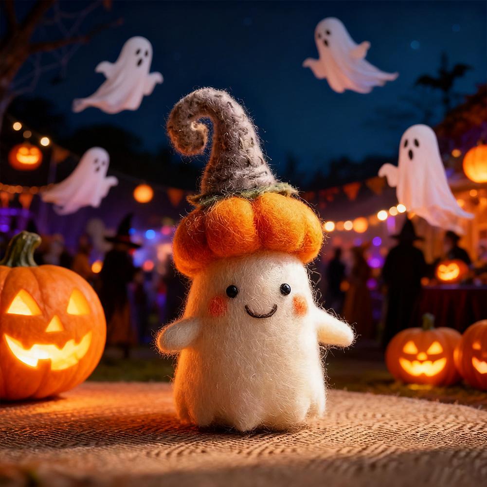 New Home Decoration Handmade Knitted Witch Ghost Doll Ornament Cute Pumpkin Ghost Keychain for Bag Pendant Christmas O3B8