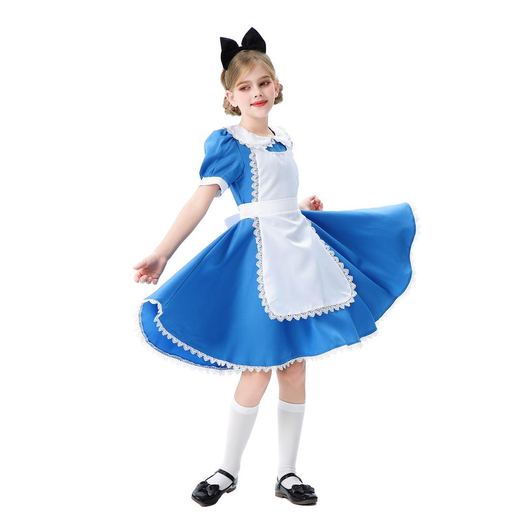 Halloween Blue Alice Children's Costume Maid Costume Girls Pastoral Carnival Show Dress